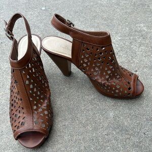 Boho Chic Brown Laser-Cut Peep-Toe Heels - Women, Size 8